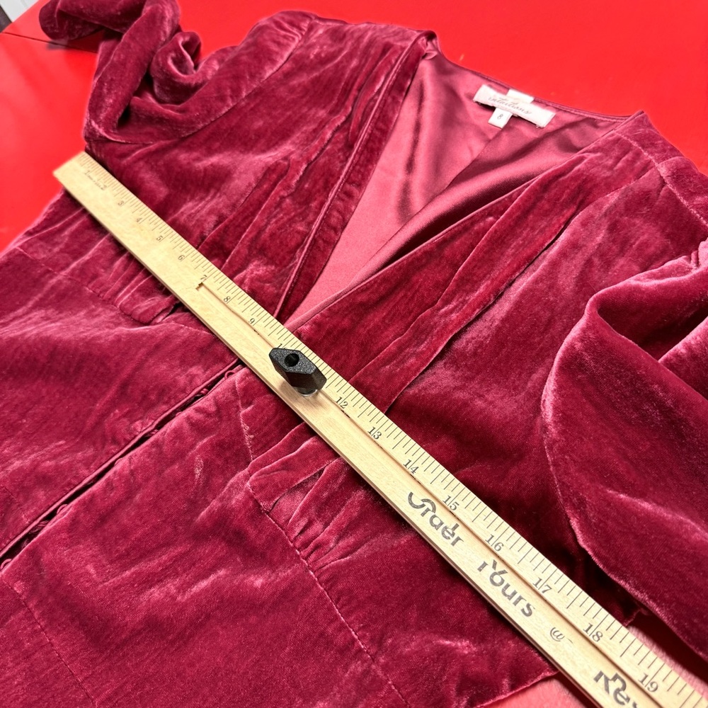 INTUITIONS WINE VELVET JACKET AND BROWN FLORAL TANK CAMISOLE TOP side zipper - Picture 5 of 8